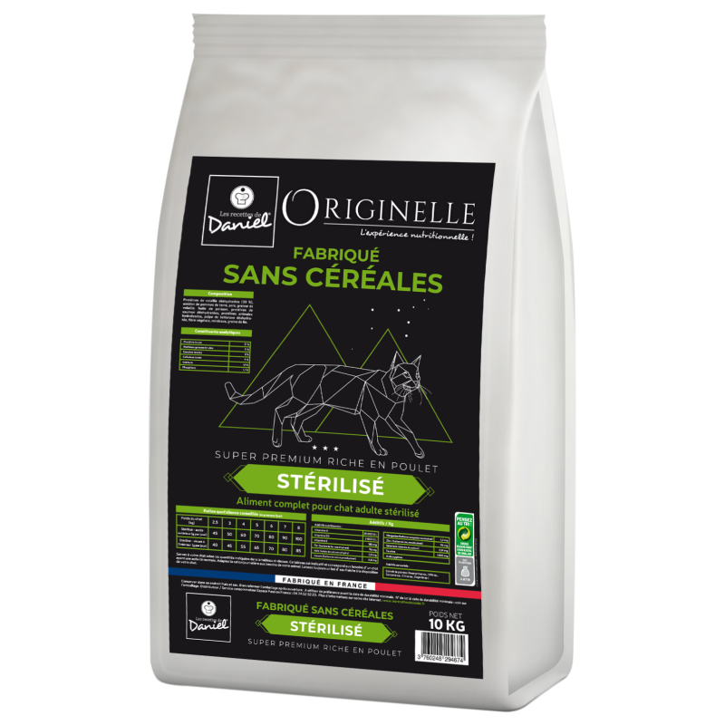 Croquettes Originelle chat stérilisé poulet sans céréales - 10 kg