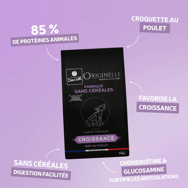 Croquettes Originelle mini croissance poulet sans céréales - 3 kg