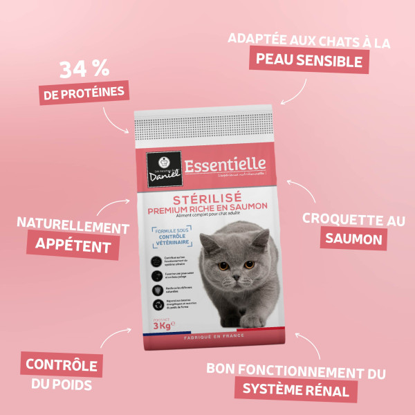 Croquettes Essentielle chat stérilisé saumon - 3 kg