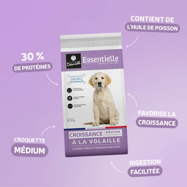 Croquettes Essentielle Croissance - Chiot médium - à la Volaille 15 kg