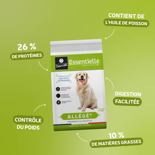 Croquettes Essentielle chien Allégées - à la volaille 4 kg