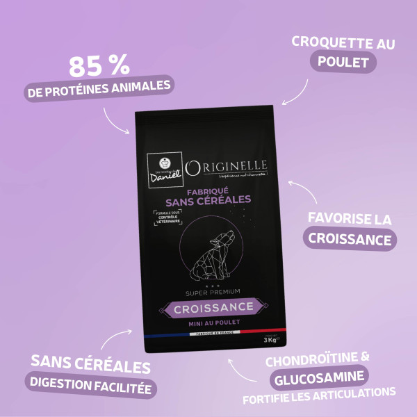 Croquettes Originelle mini croissance poulet sans céréales - 3 kg
