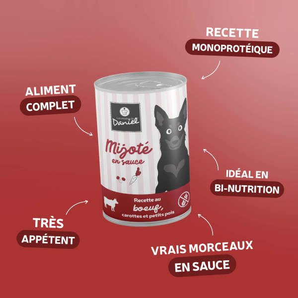 Mijoté monoprotéique au bœuf, carotte et petits pois - 400g