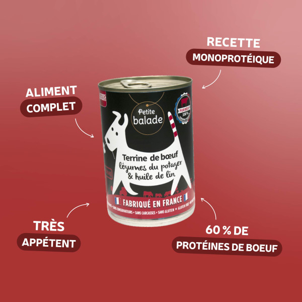 Terrine de bœuf  & légumes 400g - Humide "Petite balade"