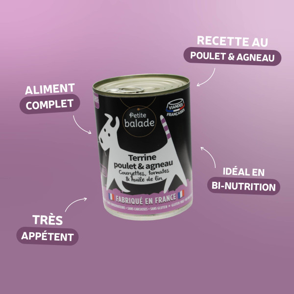 Terrine de poulet et agneau 400g - Humide "Petite balade"