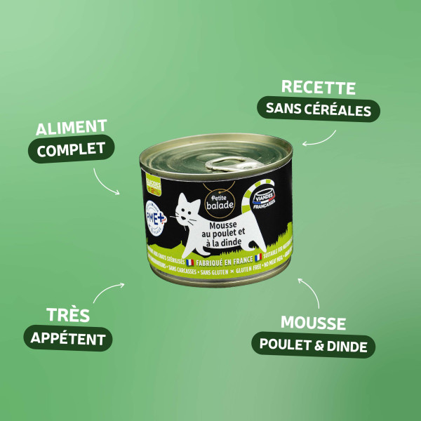 Mousse au poulet et à la dinde 200g - Humide "Petite balade"