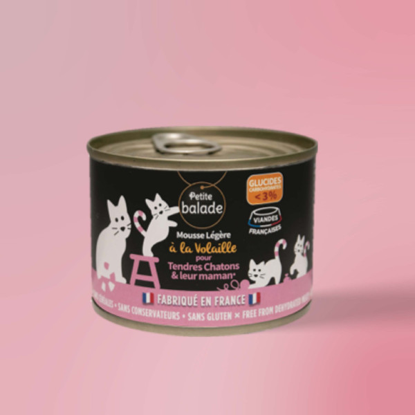 Mousse légère à la volaille pour chatons et leur maman 200g - Humide "Petite balade"