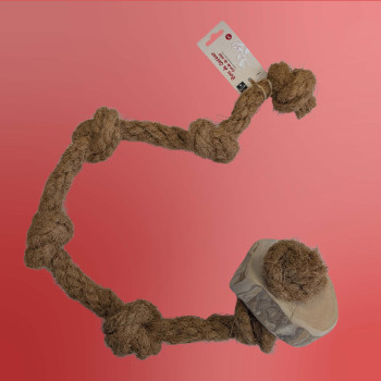 Corde à nœuds pour chien en noix de coco et anneau en bois de caféier