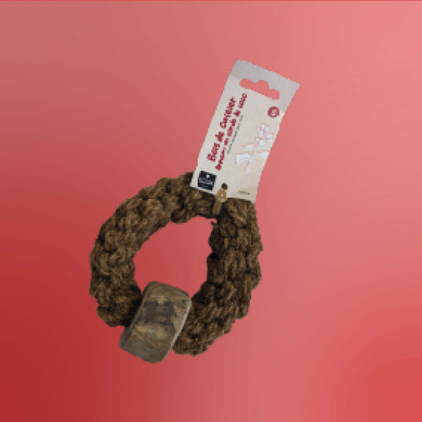Anneau en corde en fibre de coco et bois de caféier pour chien - Taille S